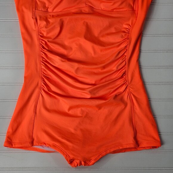 Women's Orange Retro Halter Twist Front One Piece Boy Short Swimsuit Size XL - Picture 4 of 10
